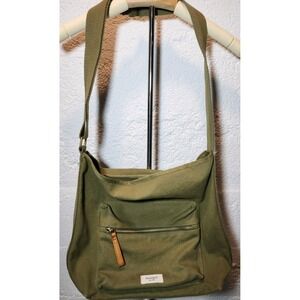 MARGOT NEW YORK OLIVE GREEN CANVAS LARGE CROSSBODY  TOTE BAG